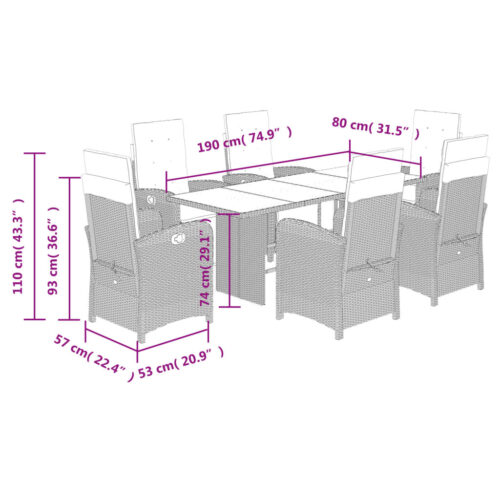 7-Piece Outdoor Dining Set Garden Patio Chairs Cushions Rattan Furniture Setting - Image 9