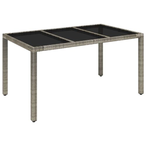 Garden Table with Glass Top Grey 150x90x75cm Poly Rattan