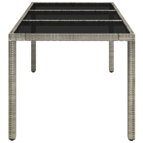 Garden Table with Glass Top Grey 150x90x75cm Poly Rattan - Image 4
