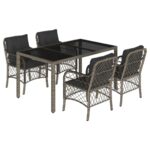 5-Piece Outdoor Dining Set Garden Patio Chairs Wicker Rattan Furniture Grey
