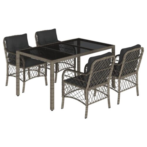 5-Piece Outdoor Dining Set Garden Patio Chairs Wicker Rattan Furniture Grey