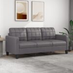 3-Seater Sofa Grey 180cm Faux Leather