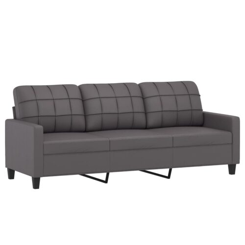 3-Seater Sofa Grey 180cm Faux Leather - Image 2