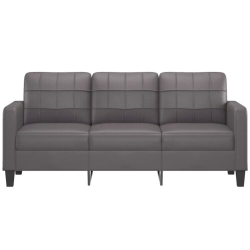 3-Seater Sofa Grey 180cm Faux Leather - Image 3