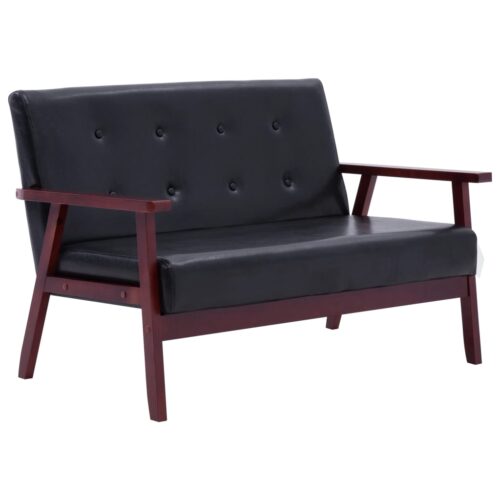 2-Seater Sofa Black Faux Leather - Image 2