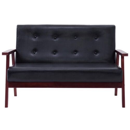 2-Seater Sofa Black Faux Leather - Image 3
