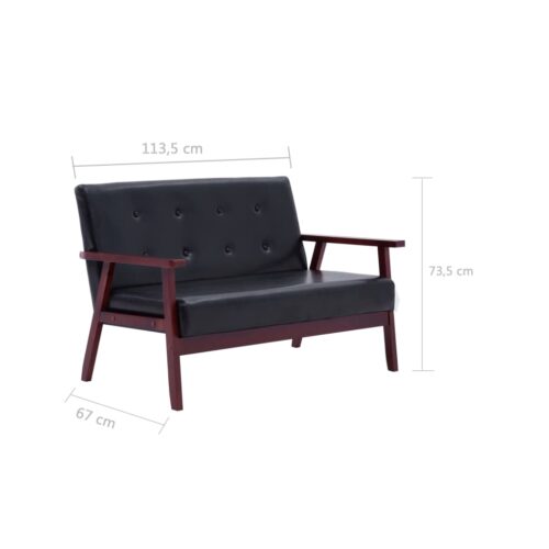 2-Seater Sofa Black Faux Leather - Image 5
