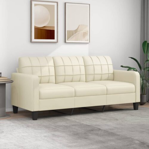 3-Seater Sofa Cream 180cm Faux Leather