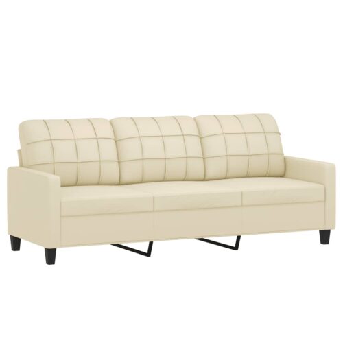 3-Seater Sofa Cream 180cm Faux Leather - Image 2