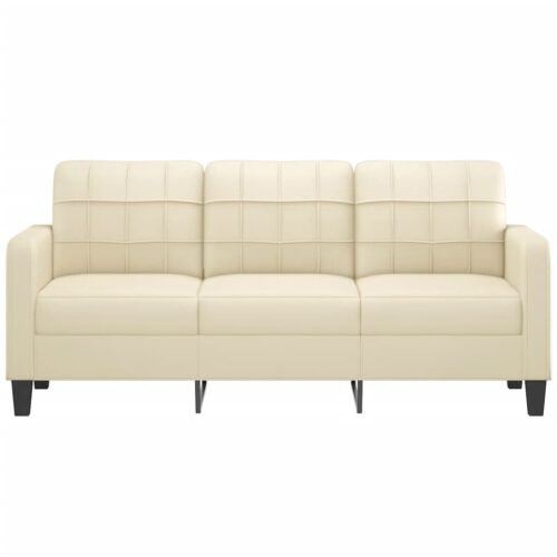 3-Seater Sofa Cream 180cm Faux Leather - Image 3