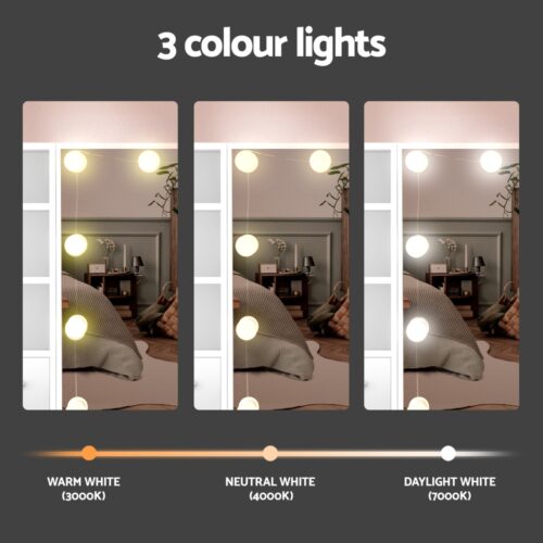 Artiss Dressing Table Set Stool 10 Led Bulbs White Dylan - Image 3
