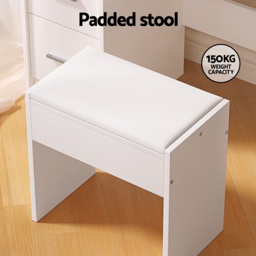 Artiss Dressing Table Set Stool 10 Led Bulbs White Dylan - Image 5
