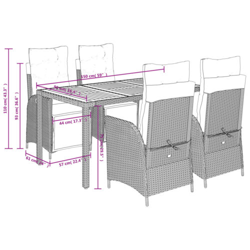 5-Piece Outdoor Dining Set Garden Patio Chairs Bistro Rattan Furniture Setting - Image 9