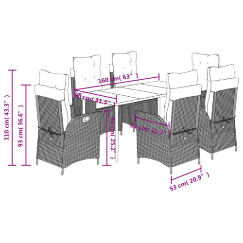7-Piece Outdoor Dining Set Garden Patio Chairs Rattan Furniture Setting Grey - Image 12