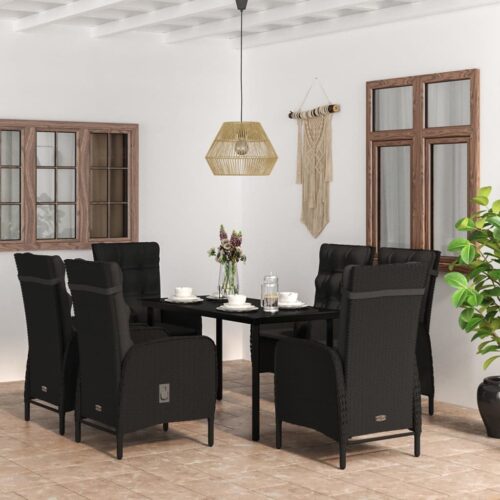 7-Piece Outdoor Dining Set Garden Patio Chairs Wicker Rattan Furniture Black