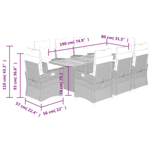 9-Piece Outdoor Dining Set Garden Patio Chairs Wicker Rattan Furniture Setting - Image 9