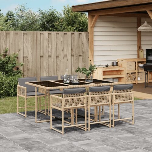 7-Piece Outdoor Dining Set Garden Patio Wicker Rattan Furniture Mix Beige - Image 2