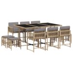 11-Piece Outdoor Dining Set Garden Patio Wicker Rattan Chairs Cushions Furniture