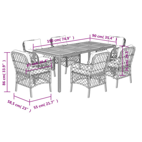 7-Piece Outdoor Dining Set Garden Patio Chairs Wicker Rattan Furniture Setting - Image 7