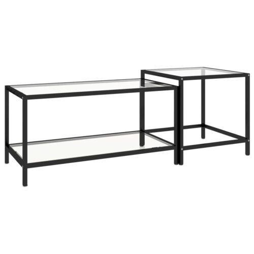 Tea Tables 2pcs Tempered Glass Transparent
