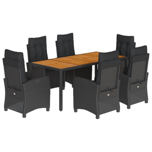 7-Piece Outdoor Dining Set Garden Patio Chairs Wicker Rattan Furniture Black