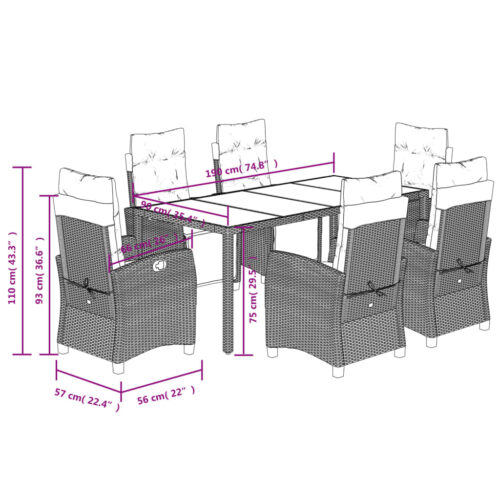 7-Piece Outdoor Dining Set Garden Patio Chairs Wicker Rattan Furniture Black - Image 9
