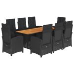 9-Piece Outdoor Dining Set Garden Patio Chairs Wicker Rattan Furniture Black
