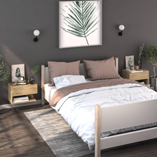 Wall-mounted Bedside Cabinet Sonoma Oak - Image 3