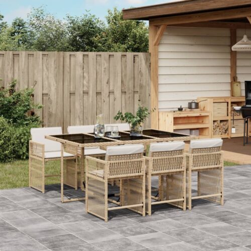7-Piece Outdoor Dining Set Garden Patio Chairs Wicker Rattan Furniture Beige - Image 2
