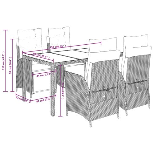 5-Piece Outdoor Dining Set Garden Patio Chairs Bistro Wicker Rattan Furniture - Image 9