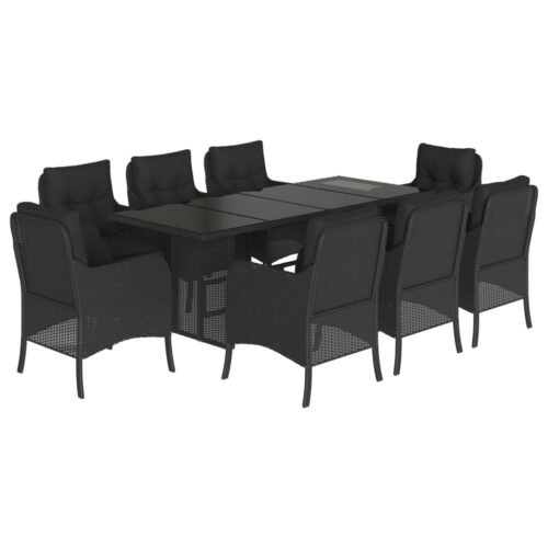 9-Piece Outdoor Dining Set Garden Patio Chairs Wicker Rattan Furniture Black