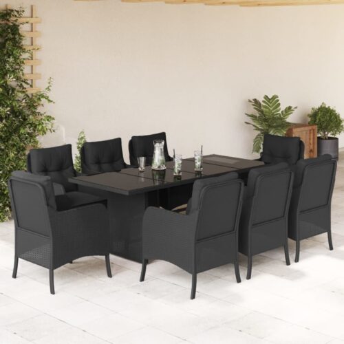 9-Piece Outdoor Dining Set Garden Patio Chairs Wicker Rattan Furniture Black - Image 2