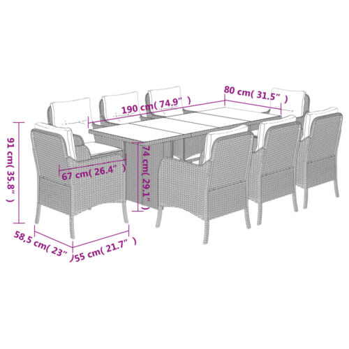 9-Piece Outdoor Dining Set Garden Patio Chairs Wicker Rattan Furniture Black - Image 5