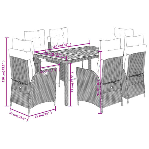 7-Piece Outdoor Dining Set Garden Patio Chairs Wicker Rattan Furniture Setting - Image 12