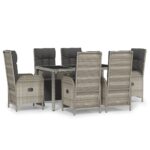 7-Piece Outdoor Dining Set Garden Patio Chairs Rattan Furniture Setting Grey