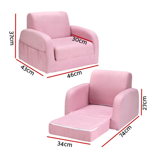 Keezi Kids Sofa 2 Seater Children Flip Open Couch Lounger Armchair Soft Pink - Image 2