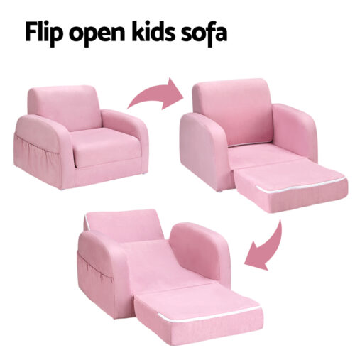 Keezi Kids Sofa 2 Seater Children Flip Open Couch Lounger Armchair Soft Pink - Image 5