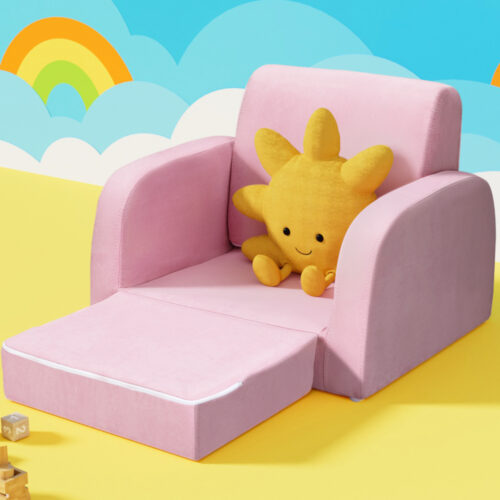 Keezi Kids Sofa 2 Seater Children Flip Open Couch Lounger Armchair Soft Pink - Image 6