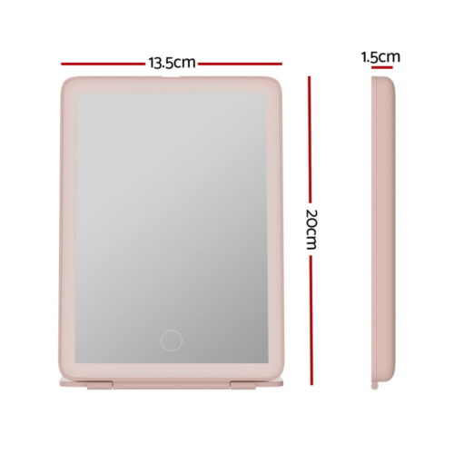 Embellir Compact Makeup Mirror w/ LED Light Portable Foldable Travel Beauty Pink - Image 2