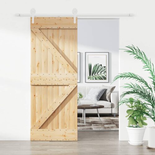 Sliding Barn Door Hardware Track Set Bedroom Interior Closet 80x210cm Solid Wood