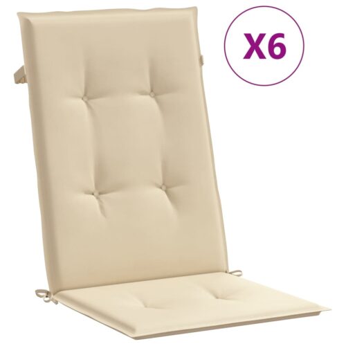 Garden Highback Chair Cushions 6pcs Beige 120x50x3cm Fabric