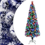 Artificial Pre-lit Christmas Xmas Tree White Blue 210cm Fibre Optic