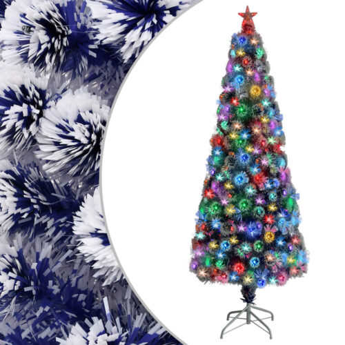 Artificial Pre-lit Christmas Xmas Tree White Blue 210cm Fibre Optic