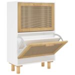Shoe Cabinet White Wooden Natural Rattan Hallway Entry Shoes Storage Shelf Rack Organiser