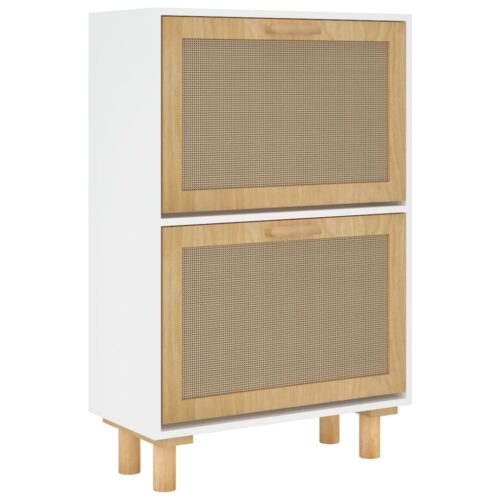 Shoe Cabinet White Wooden Natural Rattan Hallway Entry Shoes Storage Shelf Rack Organiser - Image 4
