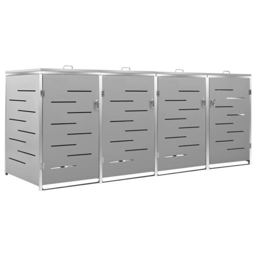 Quadruple Wheelie Bin Shed 276.5x77.5x112.5cm Stainless Steel - Image 2