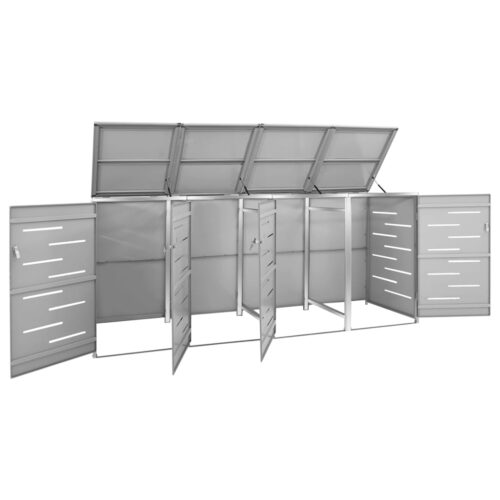 Quadruple Wheelie Bin Shed 276.5x77.5x112.5cm Stainless Steel - Image 3