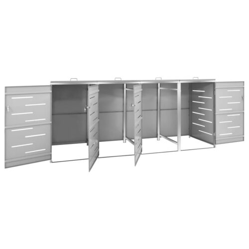 Quadruple Wheelie Bin Shed 276.5x77.5x112.5cm Stainless Steel - Image 4