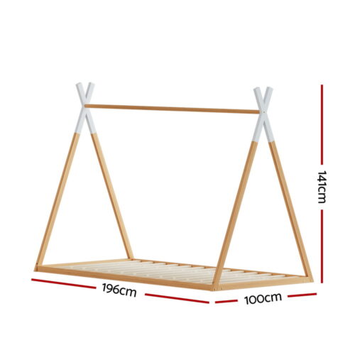 Artiss Bed Frame Wooden Kids House Single Frame Oak ENID - Image 2