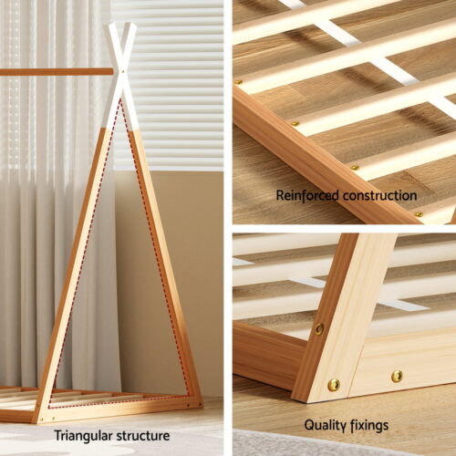 Artiss Bed Frame Wooden Kids House Single Frame Oak ENID - Image 6